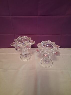 Lotus-Shaped Clear Glass Candle Holders - Set of 2